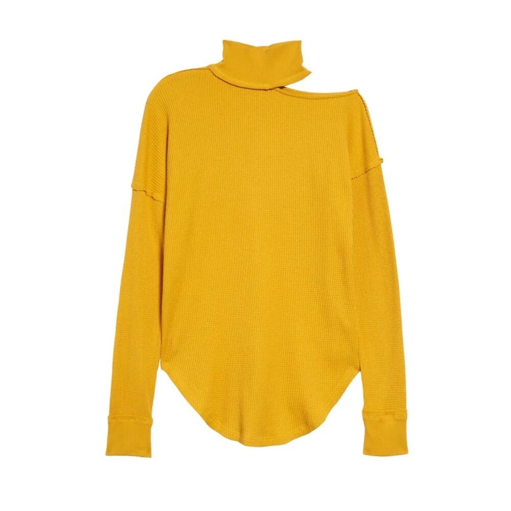 Free People Just For You Thermal Turtleneck Top cutout Bronzed marigold yellow